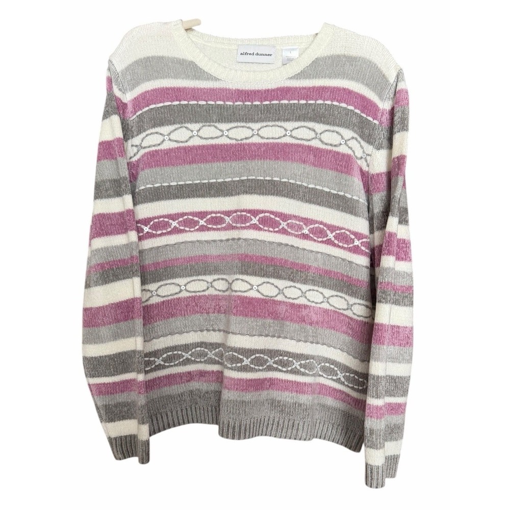 Alfred Dunner Acrylic Striped‎ Pullover Sweater Pink Women's Size Large